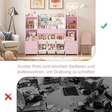 FOREHILL Дитяча полиця-стеллаж для іграшок та книг з 6 ящиками, 119 x 29,5 x 94 см, білий (рожевий)