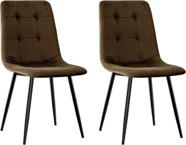 Набір обідніх стільців, м'які стільці з велюровою оббивкою та чорними металевими ніжками, кухонні стільці з вагою до 120 кг (2 шт., коричневий)