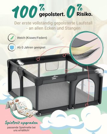 Дитячий манеж Laufstall – [НОВИНКА 2025] – Дитячий манеж, ігровий майданчик, огорожа для дитини, манеж для дітей, Play Pen – [Перевірено в лабораторії] – Дихаючий матеріал, повністю оббитий - 130x130 см