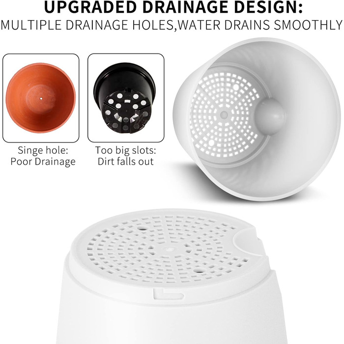 Набір горщиків для квітів Gardife з автополивом, 5 шт. різного розміру (12.7-17.8 см), пластикові, для кімнатних рослин, білі