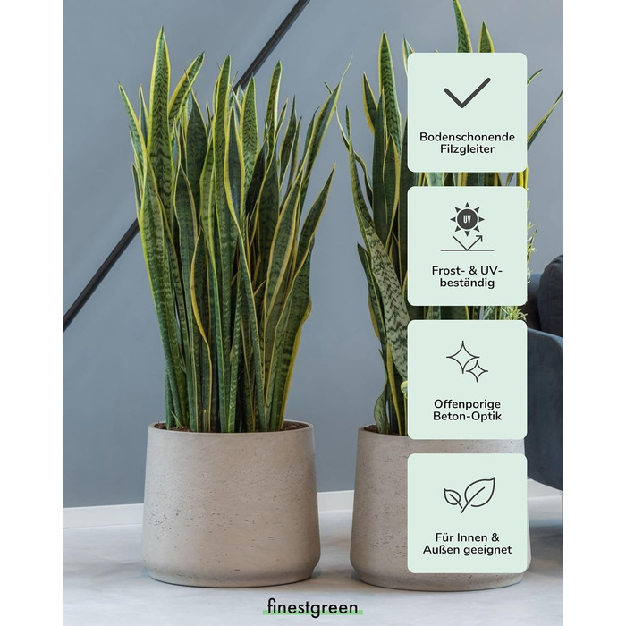 Вазон Patt Pflanzgefäß Grau L: сірий вазон з бетону для дому та саду, морозостійкий, UV-стійкий, Ø20 см, 16x16.5 см