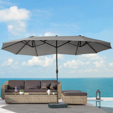 Садова парасолька Outsunny Parasol Подвійна парасолька з підставкою для парасольки Ручний рукоятка темно-сірий овал 460 x 270 x 240 см