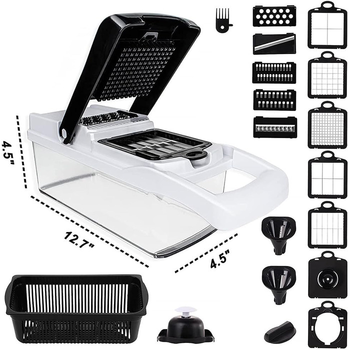 Багатофункціональний набір для нарізки овочів 22 в 1: спіралізатор, тертка, нарізчик для цибулі, картоплі, фруктів. Чорний