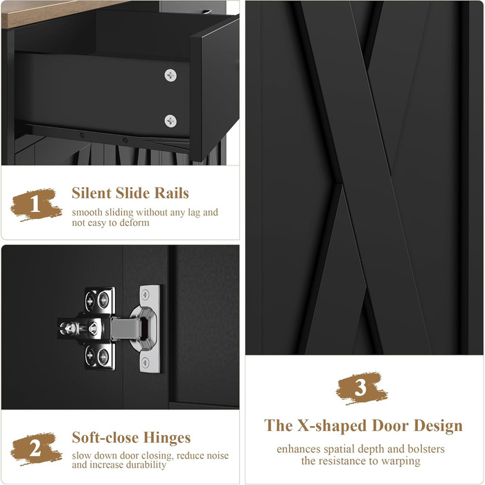 Тумба під ТВ HOCSOK 120 см, кухонна шафа з робочою поверхнею, буфет для зберігання з 2 висувними ящиками та 4 дверцятами, для вітальні, кухні, передпокою, чорний & коричневий