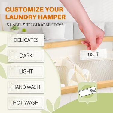 Кошик для білизни з кришкою, 160 л, сортер для брудної білизни з 3 відділеннями, великий сортер з висувними внутрішніми кишенями, етикетками (145 л, Бежевий)