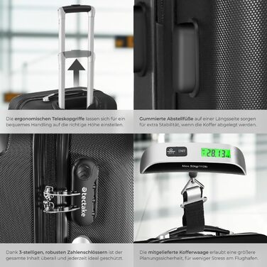 Набір валіз Tectake 3 шт. з ваговою та ідентифікатором, M-L-XL, ABS, чорний