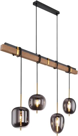 Підвісний світильник Globo 4 з димчастого скла BLACKY з дерев'яним брусом, метал чорний матовий