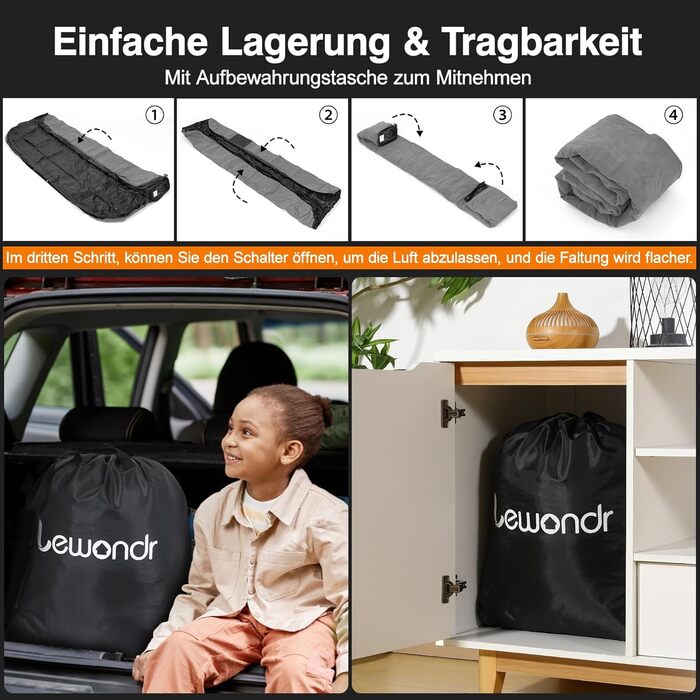 Надувне ліжко Lewondr на 2 особи з вбудованим насосом, 203x152x46 см, сірий колір, 250 кг, для кемпінгу, дому, гостей, подорожей