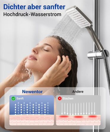 Насадка для душу Newentor з 6 режимами, велика, економна, високого тиску, позолочена (з шлангом 1,5 м)
