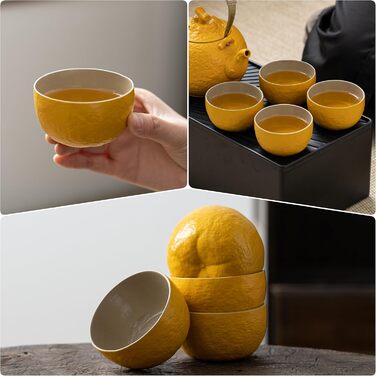 Набір для чаювання TEANAGOO: чайник (700 мл) + 4 чашки (205 мл), дорожній, порцеляна, сірий, з підносом, U2