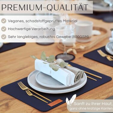 MAHEWA® Преміум комплект килимків для столу з фетру (6 шт.) - антиковзаючі, миючі, для посуду, сірі/коричневі та темно-сині