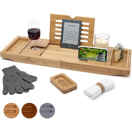 Підставка для ванни Temple Spring з дерева, бамбукова, для аксесуарів у ванну, піднос для ванни, меблі для ванної кімнати - Шкіряний ефект (натуральне дерево)