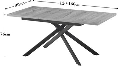 Розсувний обідній стіл B&D LARS 120-160 x 80 см для кухні/їдальні, стиль Industrial Modern, колір дикий дуб/чорний
