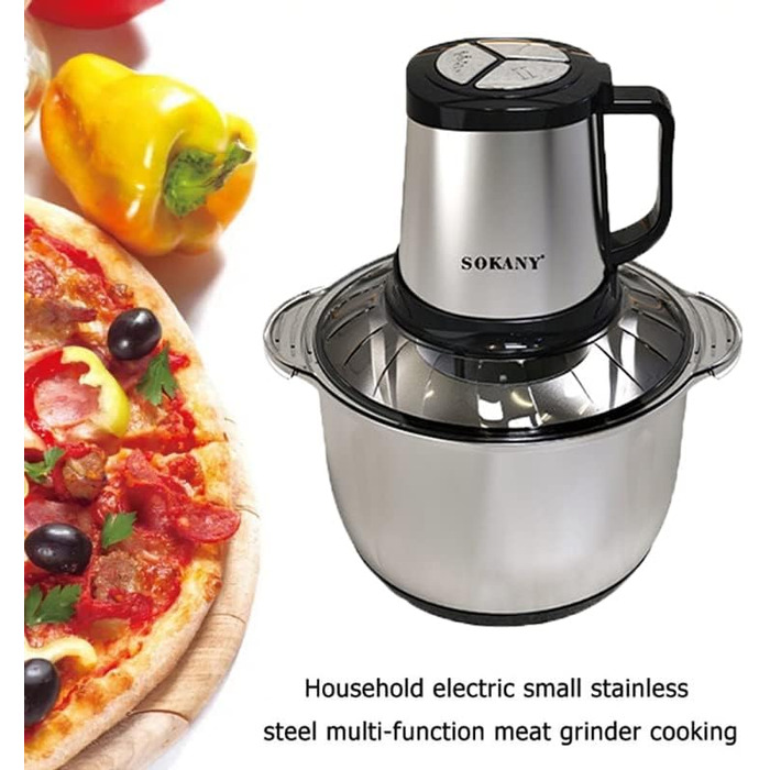 М'ясорубка-подрібнювач SOKANY SK-7015 800W електричний з чашею 3л з нержавіючої сталі, 2 швидкості, для м'яса, овочів, фруктів