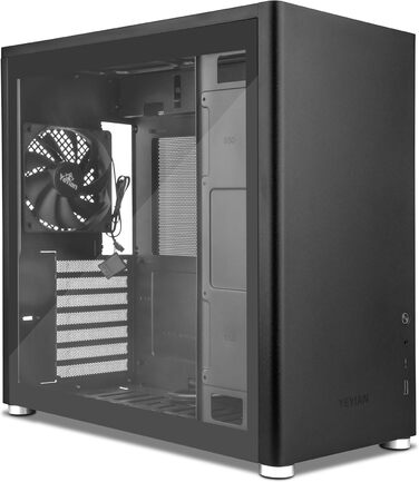 YEYIAN Hussar Plus Full Tower корпус для ПК з прозорою скляною боковиною, сумісний з ATX, Micro ATX, Mini ITX, з вентилятором 120 мм