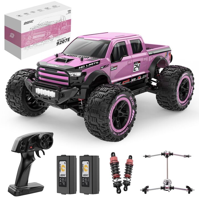 Радіокерований позашляховик DEERC 1:10 4WD 48+ км/год, Monstertruck для дорослих та дітей, рожевий, з 2 акумуляторами
