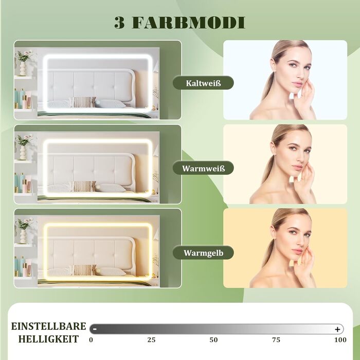 Дзеркальний столик для макіяжу Devoko з LED-підсвічуванням та пуфом, кутовий туалетний столик з розеткою, 5 ящиків, відкриті полиці, тримач для фену, для спальні (білий)