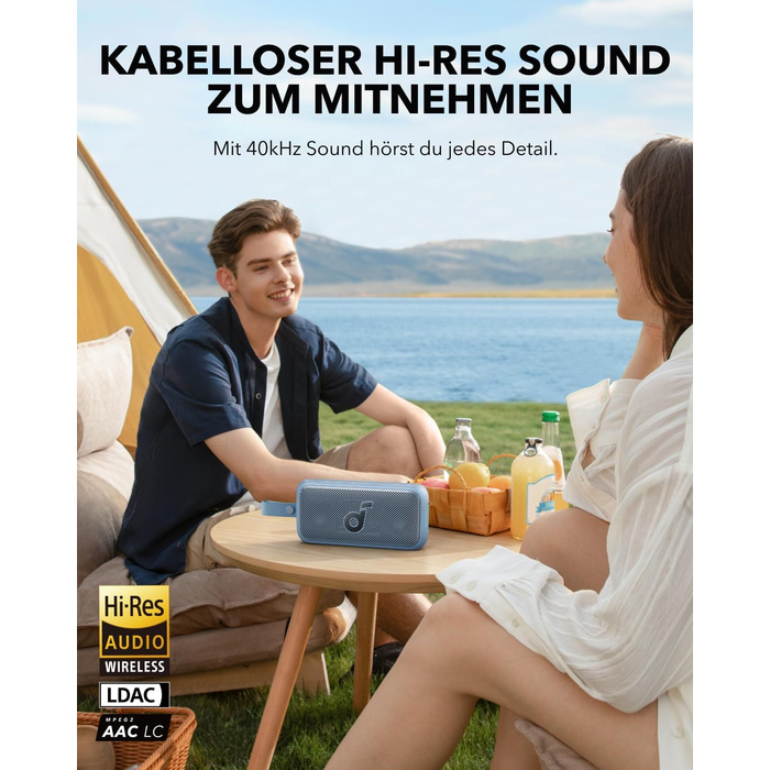 Soundcore Motion 300: Bluetooth-динамік з BassUp, SmartTune, 30W, 13 годин, IPX7, для саду, кемпінгу та піших прогулянок (блакитний)