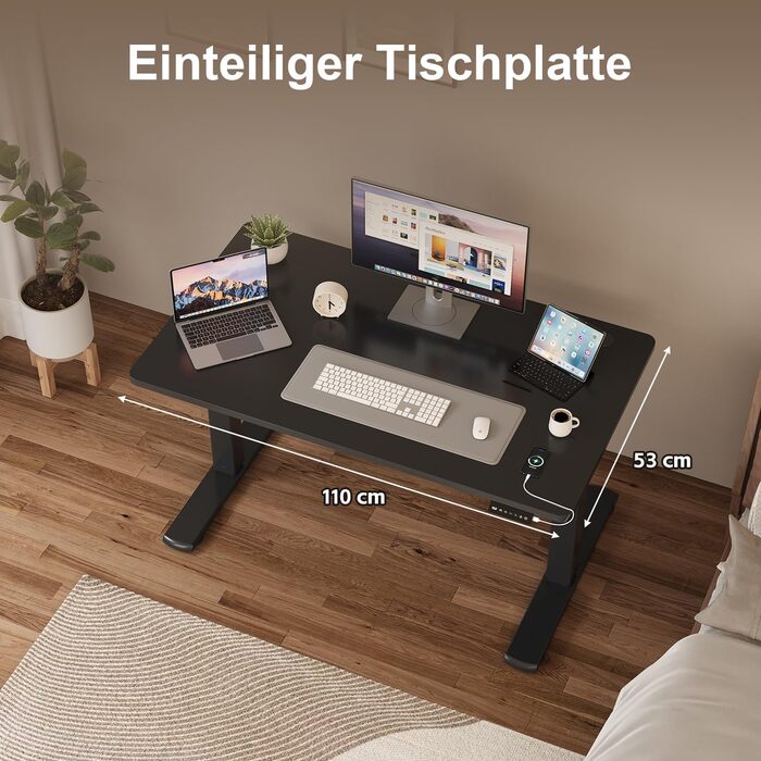 Регульований за висотою стіл JUMMICO з підйомним механізмом, пам'яттю, 110 x 60 см, чорний