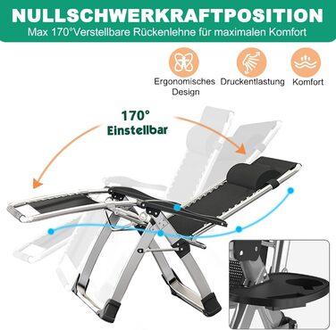 Складаний лежак з підголівником, 200 кг, сірий – для дому, балкону, пляжу, басейну