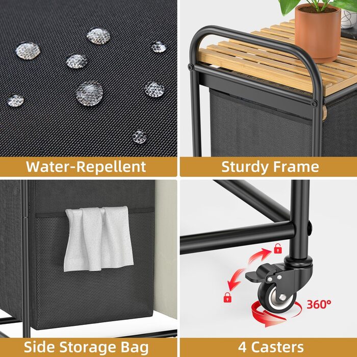 Кошики для білизни з сортувальником та висувними кишенями, 2 шт. (50 л, чорний/білий)