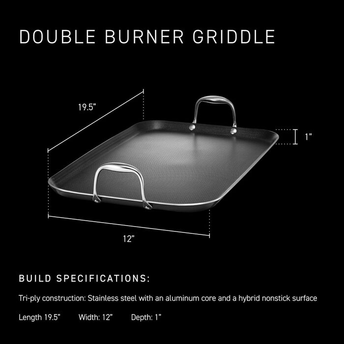 Сковорода-гриль HexClad Hybrid з нержавіючої сталі з антипригарним покриттям, не містить PFOA, для індукційних, керамічних, електричних та газових плит (подвійний вогонь)