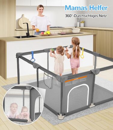 Дитячий манеж Dripex 124x124 см, сірий, з дихаючим мережем, Oxford 210D, для гри та безпеки