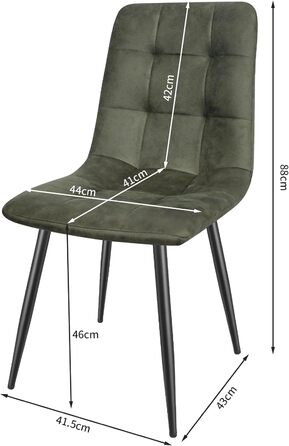 LEWE Комплект обідніх стільців для кухні та вітальні, зелені. Сучасні стільці з металевими ніжками та м'яким сидінням з технічної тканини (2 шт.)
