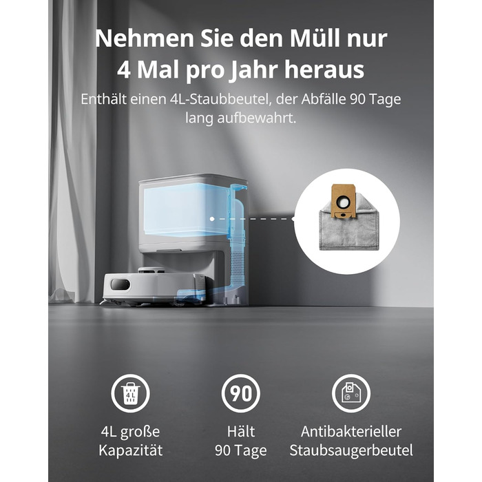 SwitchBot K10+ Pro Робот-пилосос з док-станцією для самостійного очищення, LiDAR-навігація, тиха робота 45dB, сумісний з Alexa