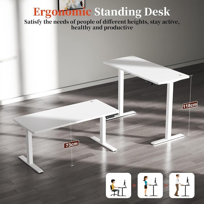 Електричний стіл-трансформер 160x60 см, білий: робочий стіл, стіл для комп'ютера, регульована висота