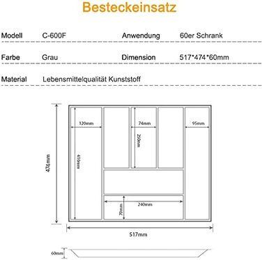 Вставки для столових приборів MUHOO 60-дюймова вставка для столових приборів Кухня для висувних ящиків пластиковий кухонний шафа 517 x 474 мм