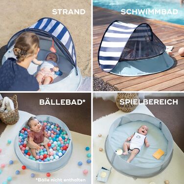 Дитячий намет Babymoov Strandmuschel 3-in-1 Aquani Marinière: матрац для плавання, басейн та ліжко для подорожей з UV-захистом SPF 50
