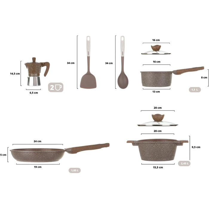 Набір каструль та сковорідок KASANOVA з антипригарним покриттям, індукційне дно, 8 предметів