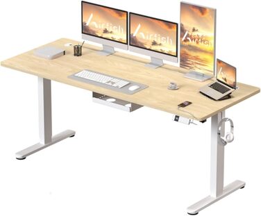 Електричний стіл Airfish з регулюванням висоти, USB-C зарядка, керування кабелями, 3 положення пам'яті (білий, 200 x 80 см, бежевий)