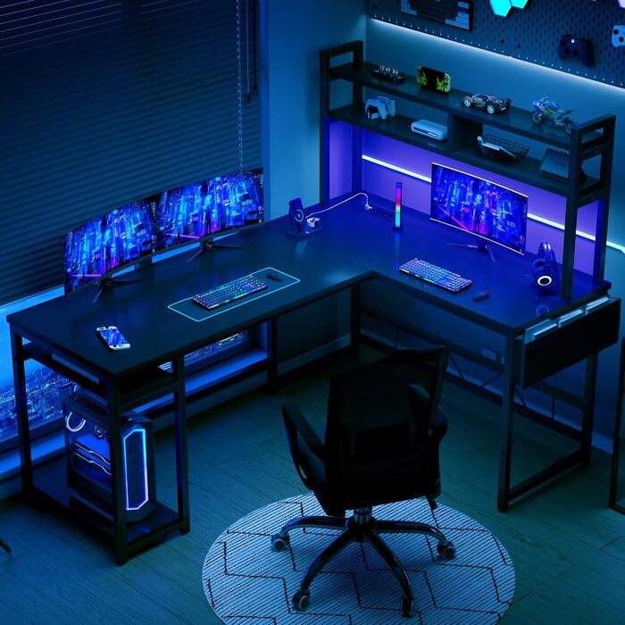 Ігровий стіл Devoko з підсвічуванням LED, 160x120 см, з розетками та USB, білий. Комп'ютерний стіл для геймерів та дому з місцем для зберігання.