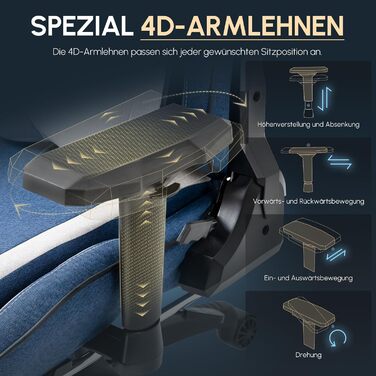 Dowinx Ігровий крісло, дихаючий офісний стілець з високоякісного матеріалу, ергономічний PC стілець з 4D підлокітниками, регульований і поворотний ігровий стілець з підніжкою, блакитний