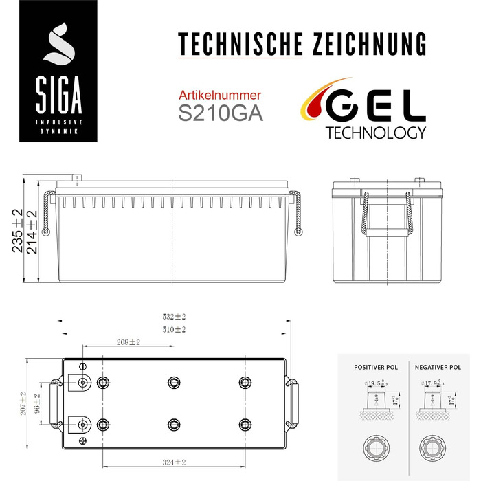 Гелевий акумулятор SIGA 12V 210Ah гелевий акумулятор Свинцево-кислотний акумулятор Акумулятор для човнів Акумулятор для автофургону Акумулятор для живлення сонячної батареї