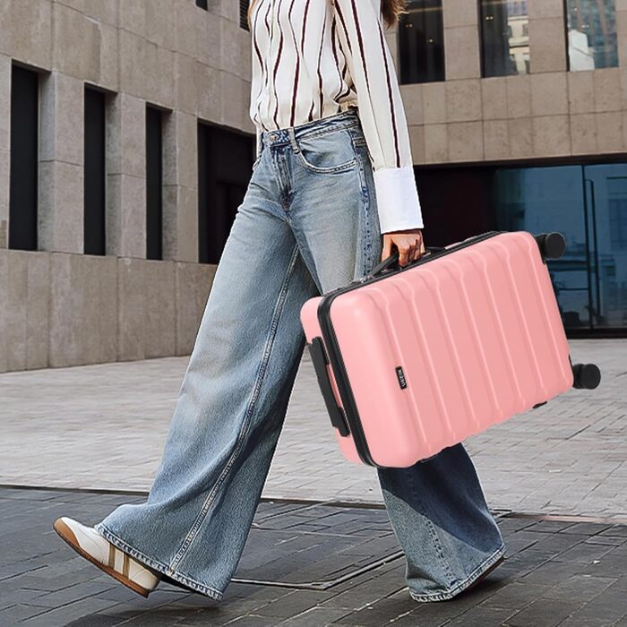 Набір валіз Roadcheer 5 в 1: рожевий дорожній набір з полікарбонату з TSA-замком | Чемодан на коліщатках, рюкзак, кулькові сумки, сумка для взуття