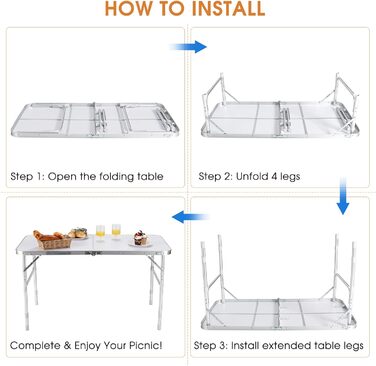 Стіл кемпінговий KOMFOTTEU складний з алюмінію, розкладний стіл регулюється по висоті, набір з 2-х комбінованих садових столів, універсальний стіл 120 х 60 х 33/55/66 см для саду, тераси, балкона