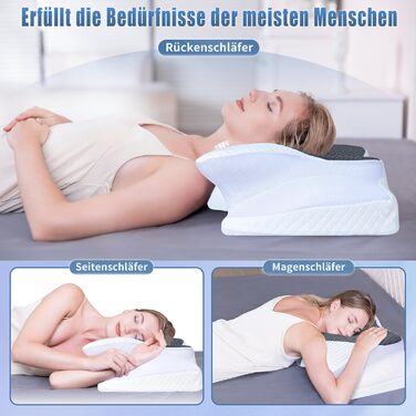 Подушка для шиї Saheyer з Memory Foam, ергономічна ортопедична подушка для сну на боці, покращує якість сну, 70 x 40 x 15/12 см, з чохлом білого та вугільно-сірого кольорів
