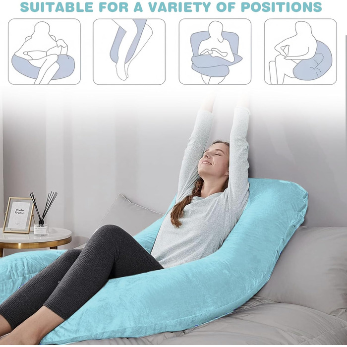 Наволочка на U-подібну подушку для вагітних та годування, бавовняний знімний чохол для подушки для тіла, 140 x 80 см (світло-блакитний + сірий)