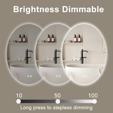 Дзеркало для ванної кімнати AONELAS BuLife з овальною підсвіткою, 71,1 x 50,8 см, антизапарник, 3 кольори, регульована яскравість, настінний монтаж, дзеркало для макіяжу з сенсорним вимикачем