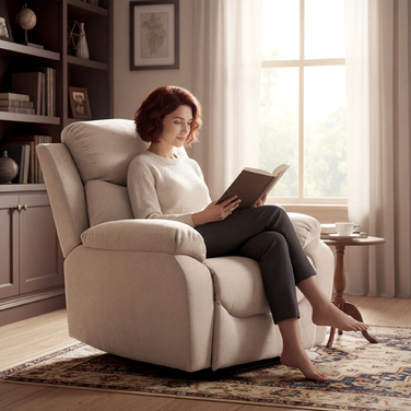 Крісло-релакс ручної роботи, сучасне крісло в стилі льону з товстим м'яким наповнювачем, м'якими підлокітниками та підставкою для ніг, бежеве.