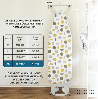 Чохол для прасувального столу Encasa XO з фетровою підкладкою 3 мм, посиленням шнуром (підходить для стандартних прасувальних столів 72x30 см), з терморефлексним покриттям, з принтом великого листя, зелений (XL, зелені листочки)