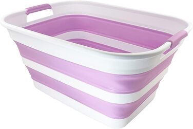 Складний пластиковий кошик для білизни - Складний висувний кошик для зберігання (1, білий/блідо-фіолетовий/білий), 27L