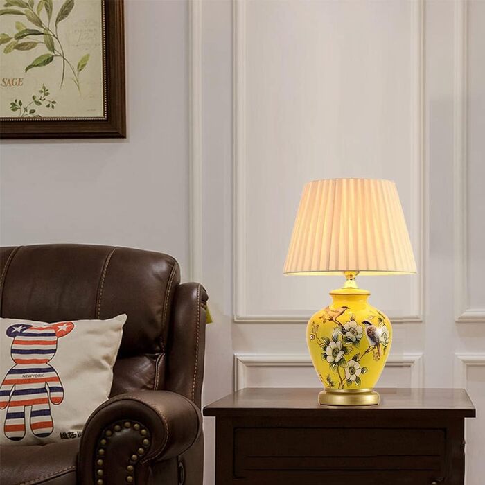 Керамічна настільна лампа Mengjay: настільна, нічна, для читання, у вітальню (білий/жовтий)