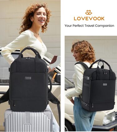 LOVEVOOK Рюкзак для ноутбука, жіночий, ручна поклажа, для подорожей, 15.6 дюймів, чорний, рожевий