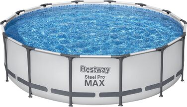 Каркасний басейн Bestway Steel Pro MAX Повний комплект з фільтруючим насосом Ø 427 x 107 см, світло-сірий, круглий