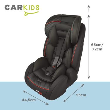 Регульоване дитяче автокрісло Carkids чорно-червоне Дитяче автокрісло групи 1-2-3 з роз'ємом Isofix і верхнім ременем Діти від 9 місяців до 12 років9-36 кг