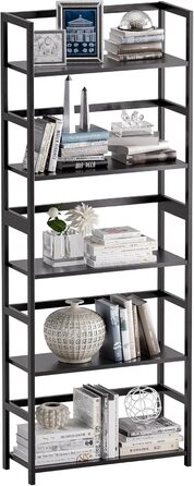 Багатоярусна полиця для книг, індустріальна з бамбуковим каркасом, дерев'яна полиця-вітрина для дому та офісу, органайзер для зберігання, рустикальний коричневий (чорний)